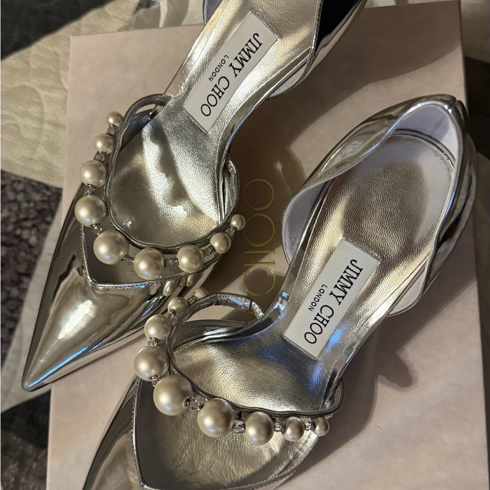 New in box - Jimmy Choo Silver Pearl-Embellished Heels